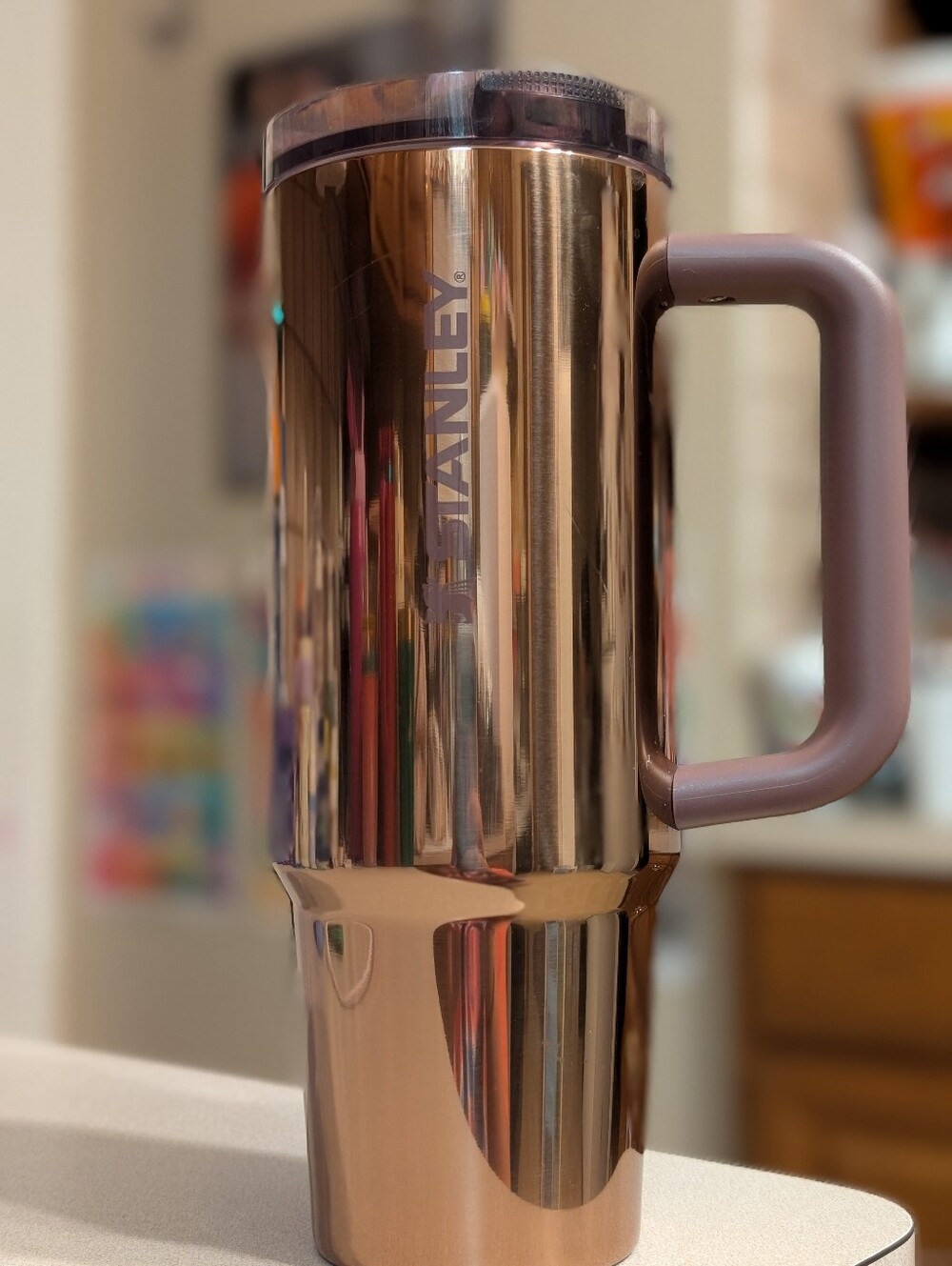 Stanley Rose Gold Travel Tumbler with Handle